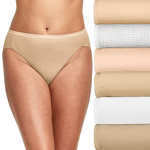 Hanes Ultimate Cool Comfort Cotton Ultra Soft Womens Average + Full Figure 6 Pack Cooling Multi-Pack High Cut Panty 43h6cc, 7, Beige