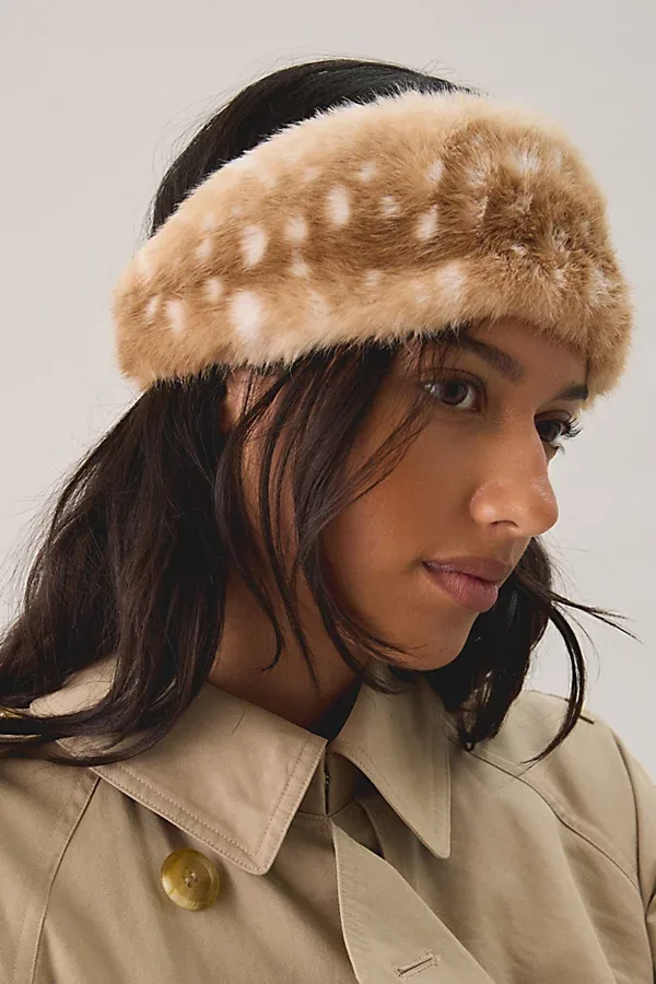 Cozy Faux Fur Headwrap Headband in Fawn, Women's at Urban Outfitters