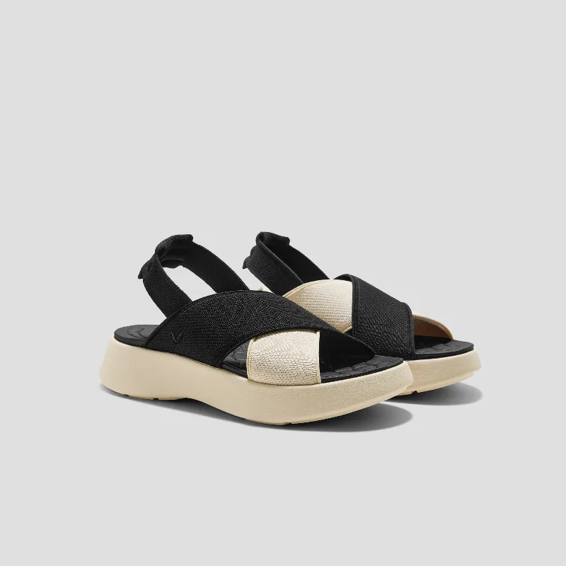 VIVAIA Elastic Back Strap Walker Sandals (Kara 2.0)|BLACK & CREAM IVORY|US 5.5