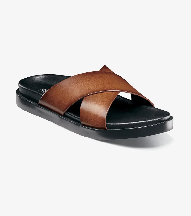 Stacy Adams Shoes Montel Cross Strap Slide Sandal Cognac Size 13