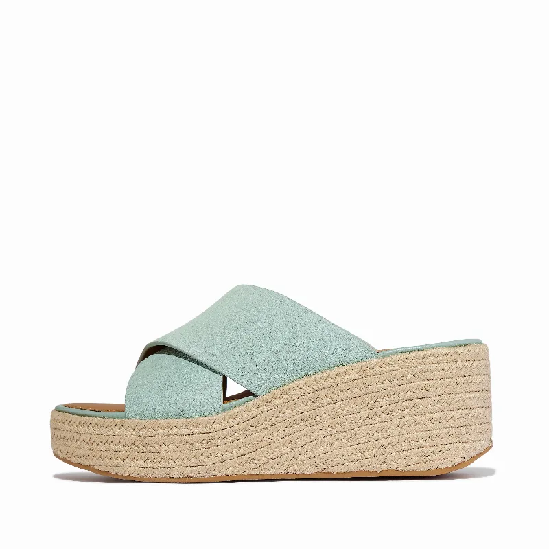 PLATFFORMS Espadrille Suede Wedge Cross Slides