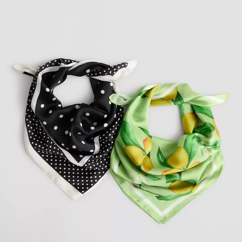 Women's LaValentina 2-Pack Lemon & Polka Dot Print Scarf Set, Green