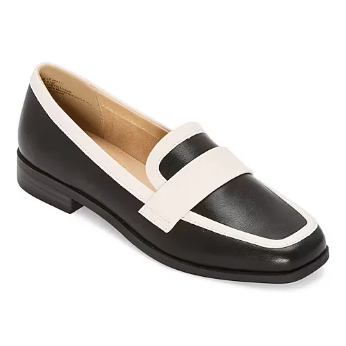 Liz Claiborne Jakey Womens Square Closed Toe Loafers, 5 1/2 Wide, Black