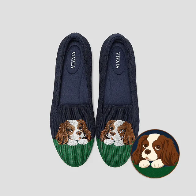 VIVAIA Round-Toe Embroidered Loafers (Audrey)|NAVY GREEN - CAVALIER|US 11