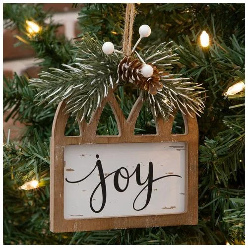 Joy Arched Ornament With Pine