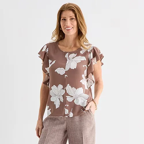 Liz Claiborne Womens Crew Neck Short Sleeve Blouse, X-small, Brown