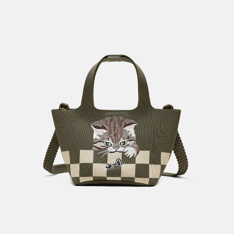 VIVAIA The Mini Tote (Anita)|ARMY GREEN - CHECKER BOARD CAT|ONE-SIZE