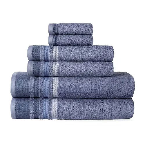 Home Expressions Solid & Stripe Bath Towel, One Size, Blue