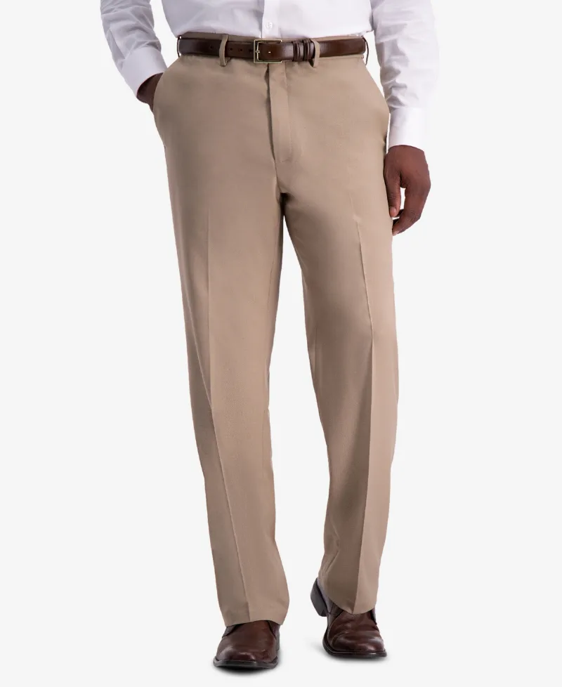 Haggar Men's Premium Comfort Stretch Classic-Fit Solid Flat Front Dress Pants - Medium Khaki