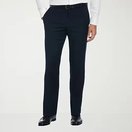 Savane Premium Stretch Expandable Waist Mens Straight Fit Dress Flat Front Pant, 36 29, Blue