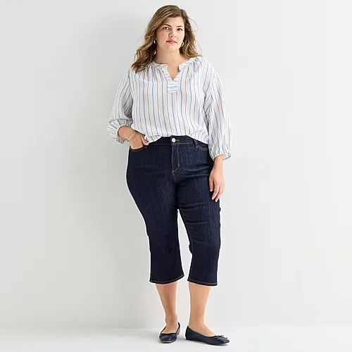 St. John's Bay Womens Plus Secretly Slender Mid Rise Capri Jean, 20w, Blue