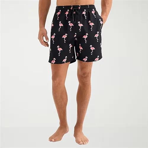 Burnside Mens Drawstring Waist 6" Animal Swim Trunks, Medium, Black
