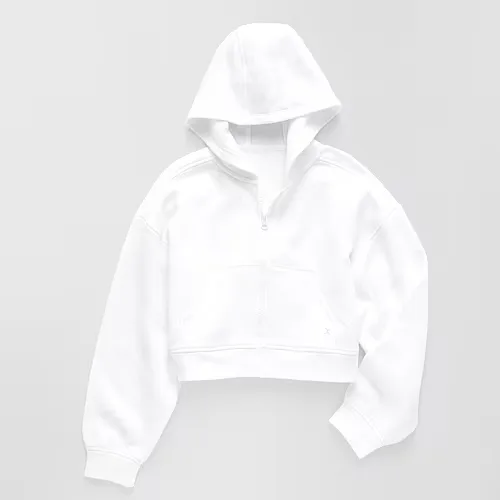 Xersion Little & Big Kid Girls Long Sleeve Fleece Zipper Active Hoodie, Small (7-8), White