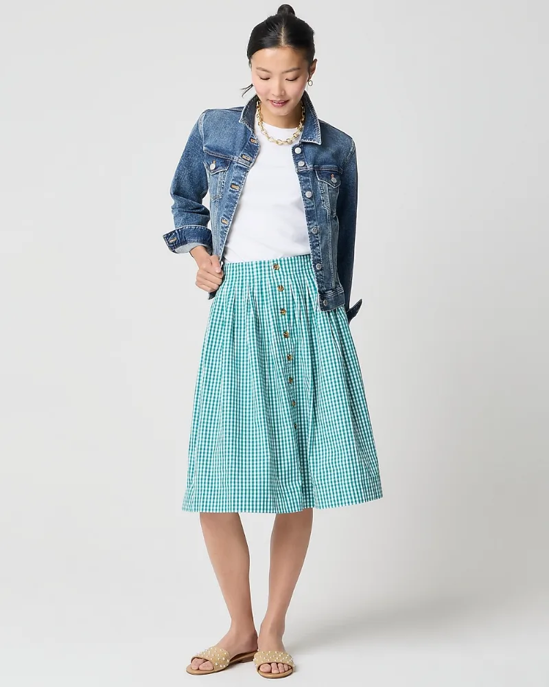 Pleated button-front midi skirt