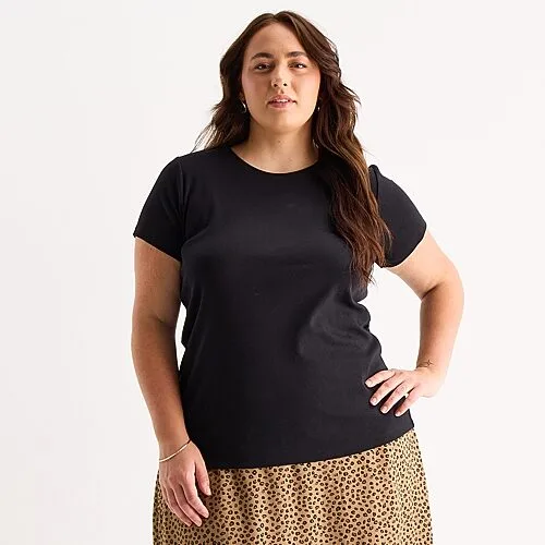 St. John's Bay Womens Plus Crew Neck Short Sleeve T-Shirt, 2x, Black