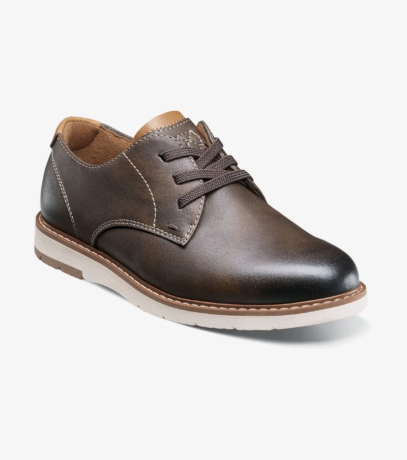 Florsheim Shoes Vibe Jr. Boys Elastic Lace Plain Toe Oxford Brown CH Size 3 Little Kid