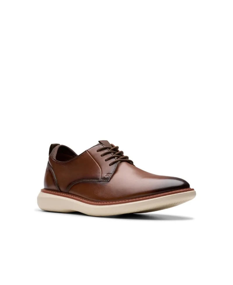 Clarks Collection Men's Brantin Plain Toe Dress Casual Shoes - Dark Tan Leather