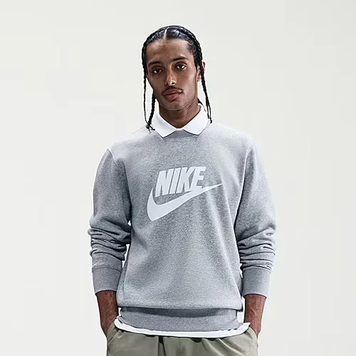 Nike Fleece Sweatshirt Mens Crew Neck Long Sleeve Sweatshirt, Xx-large, Gray