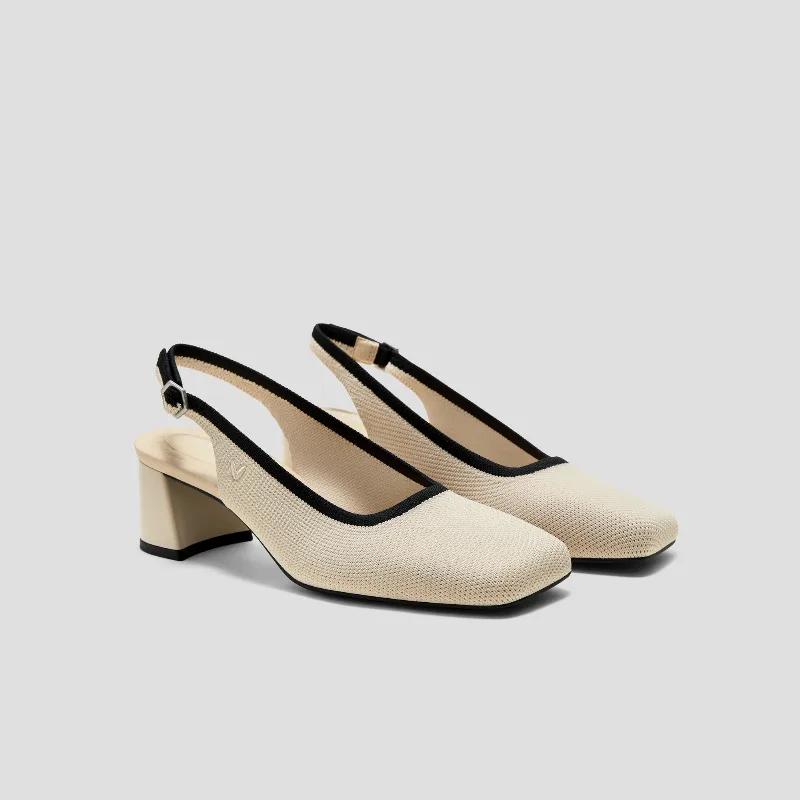VIVAIA Margot Slingback Heels (Mikko)|CREAM IVORY & BLACK|US 6.5