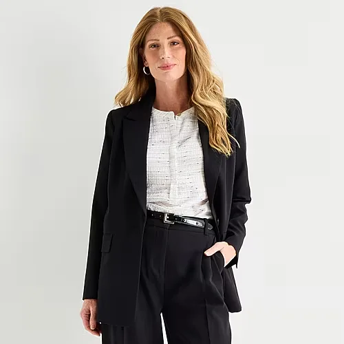 Liz Claiborne Womens Relaxed Fit Blazer, 2, Black