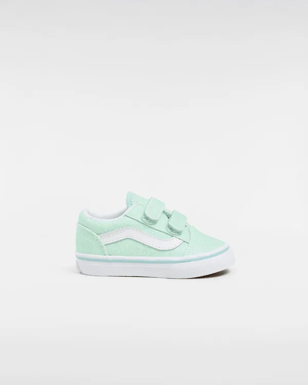 Vans - Toddler Old Skool Hook and Loop Glitter Shoes (1-4 Years), Blue, Size: 22.5