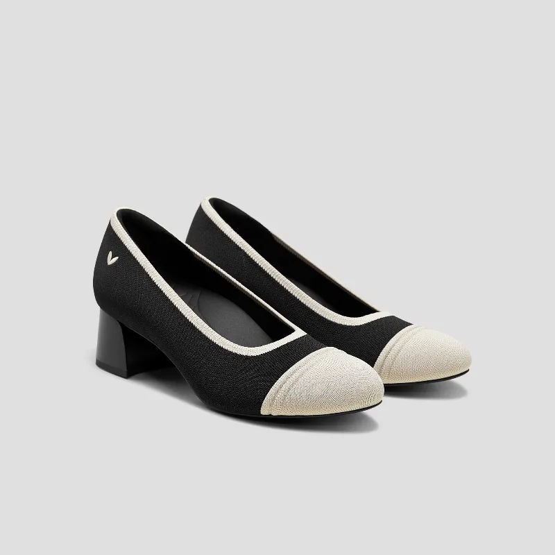 VIVAIA Almond-Toe Stress Free Chunky Heels (Julie Arch Pro)|BLACK & IVORY|US 9.5