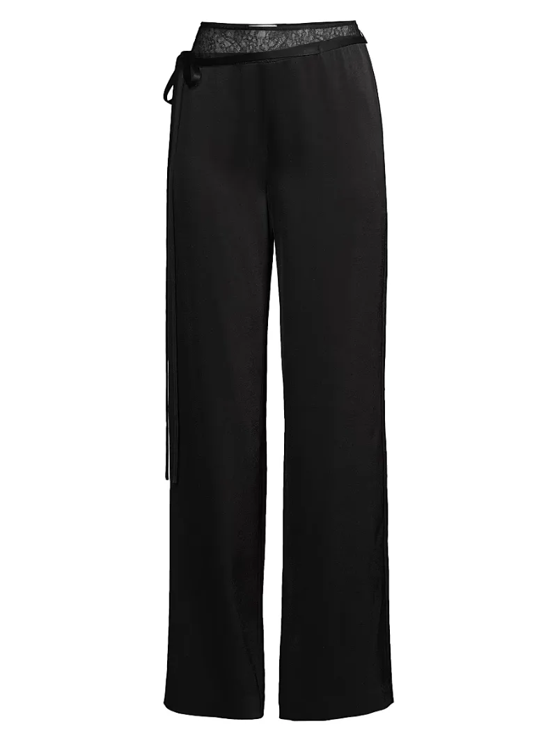 Jason Wu Women's Lace & Crepe-Back Satin Wide-Leg Pants - Black - Size 2