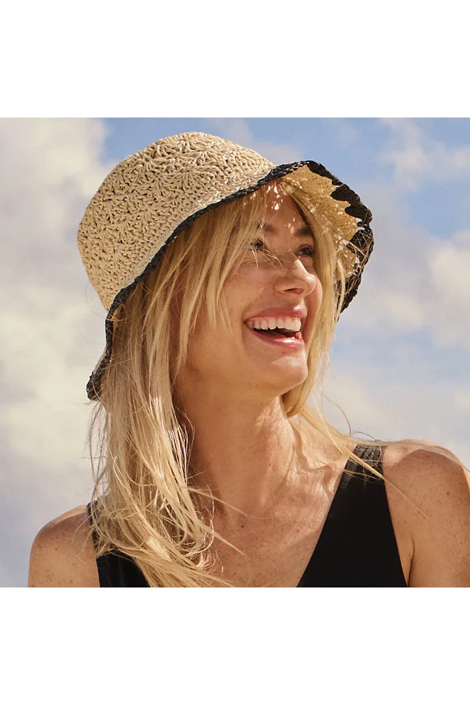 Women's Raffia Bucket Hat - Lands' End - Ivory - S-M