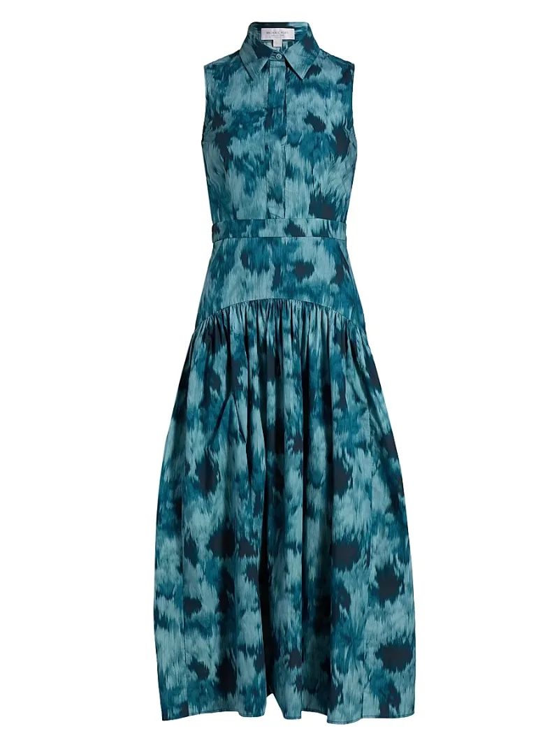 Michael Kors Collection Women's Dropwaist Cotton Shirtdress - Seaglass Multi - Size 6