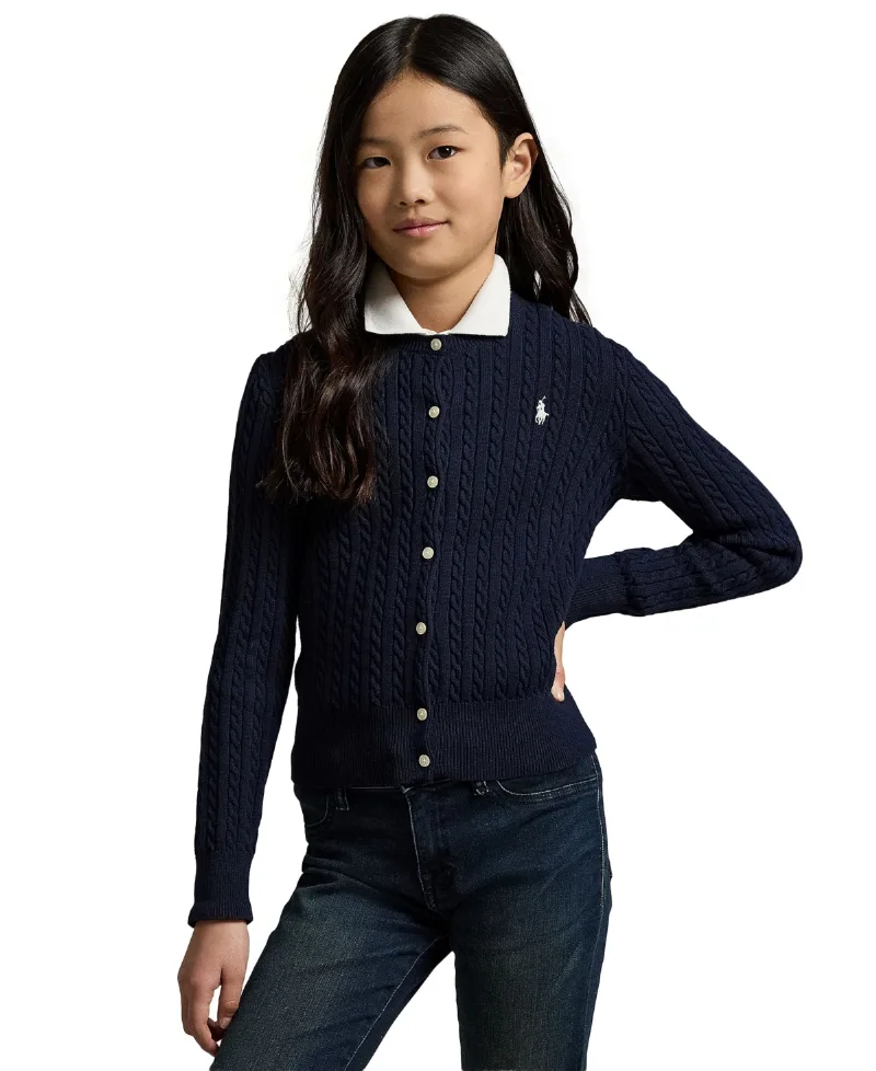 Polo Ralph Lauren Girls 2T-16 Cable-Knit Cotton Cardigan - Hunter Navy