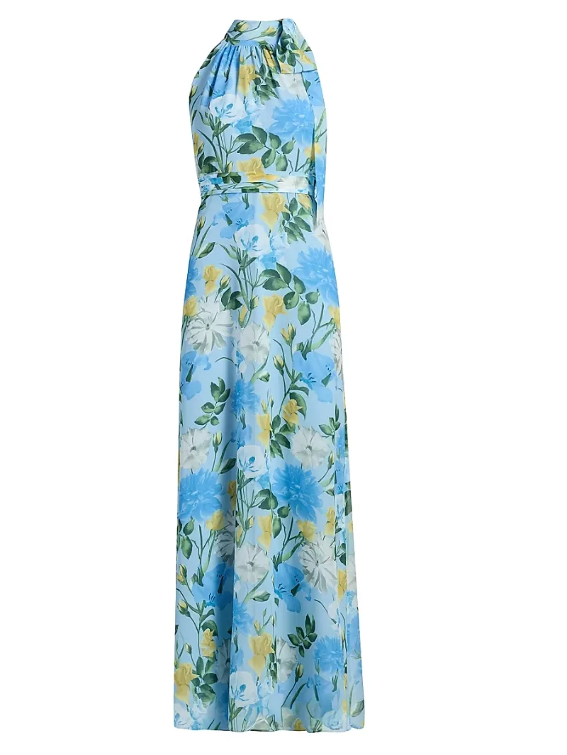 SACHIN BABI Women's Diana Floral Chiffon Maxi Dress - Sunshine And Sea Serenade - Size 10
