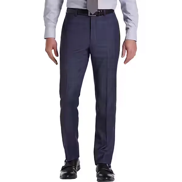 Calvin Klein Slim Fit Wool Blend Windowpane Men's Suit Pants Navy Plaid - Size: 32W x 32L