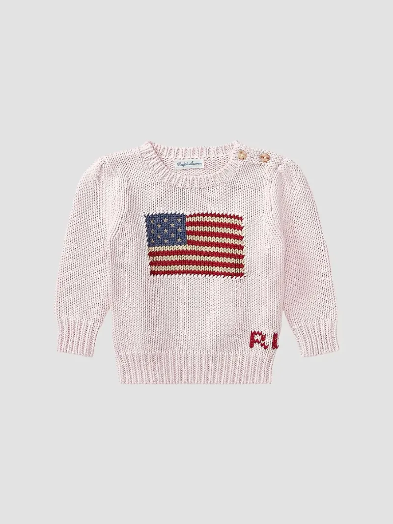 Polo Ralph Lauren Girl's Baby Girl's American Flag Crewneck Sweater - Acacia Pink - Size 12 Months
