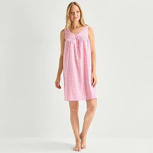 Adonna Womens Poplin Sleeveless Scoop Neck Nightgown, X-large, Pink