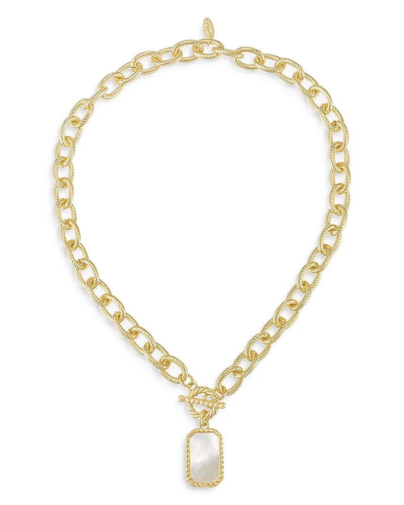 Ettika Mother Of Pearl Chain Link Pendant Necklace in 18K Gold Plated, 17
