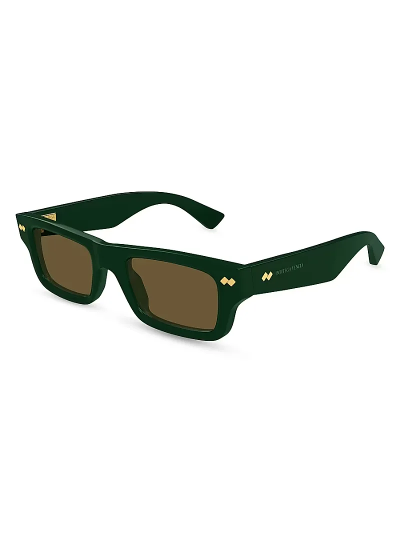 Men's Bold Ribbon Stud 50MM Square Sunglasses - Green Light Brown