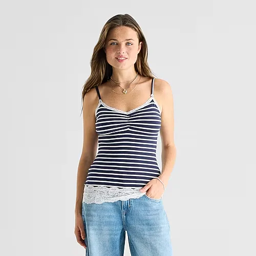 Arizona Womens Juniors V Neck Sleeveless Camisole, Large, Blue
