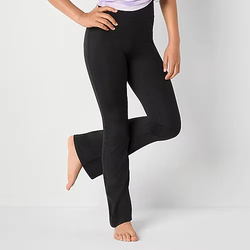 Xersion Must Have Little & Big Kid Girls Quick Dry High Rise Knit 26 1/2" Active Flare Full Length Leggings, Large (14), Black