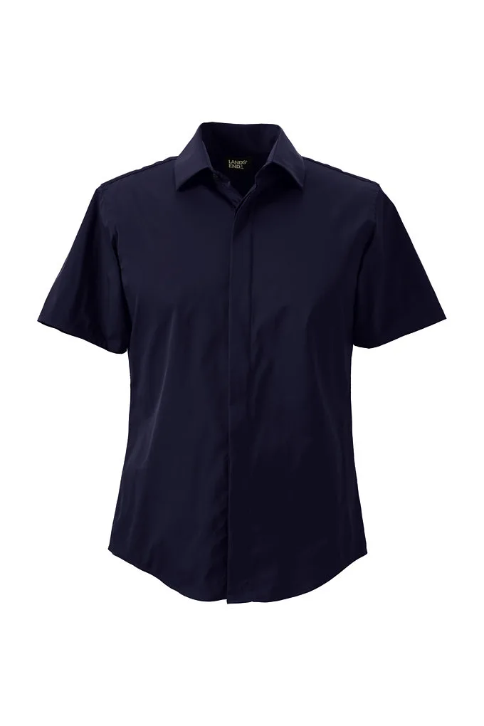 Unisex Performance French Placket Short Sleeve Shirt - Lands' End - Blue - S