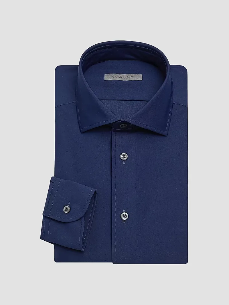 Corneliani Men's Performance Stretch-Nylon Shirt - Medium Blue Navy - Size 15.5