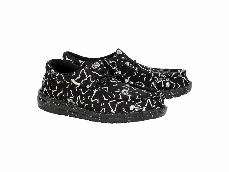 Hey Dude Kids Wally Skeletons (Little Kid/Big Kid) (Black) Men's Lace-up Boots