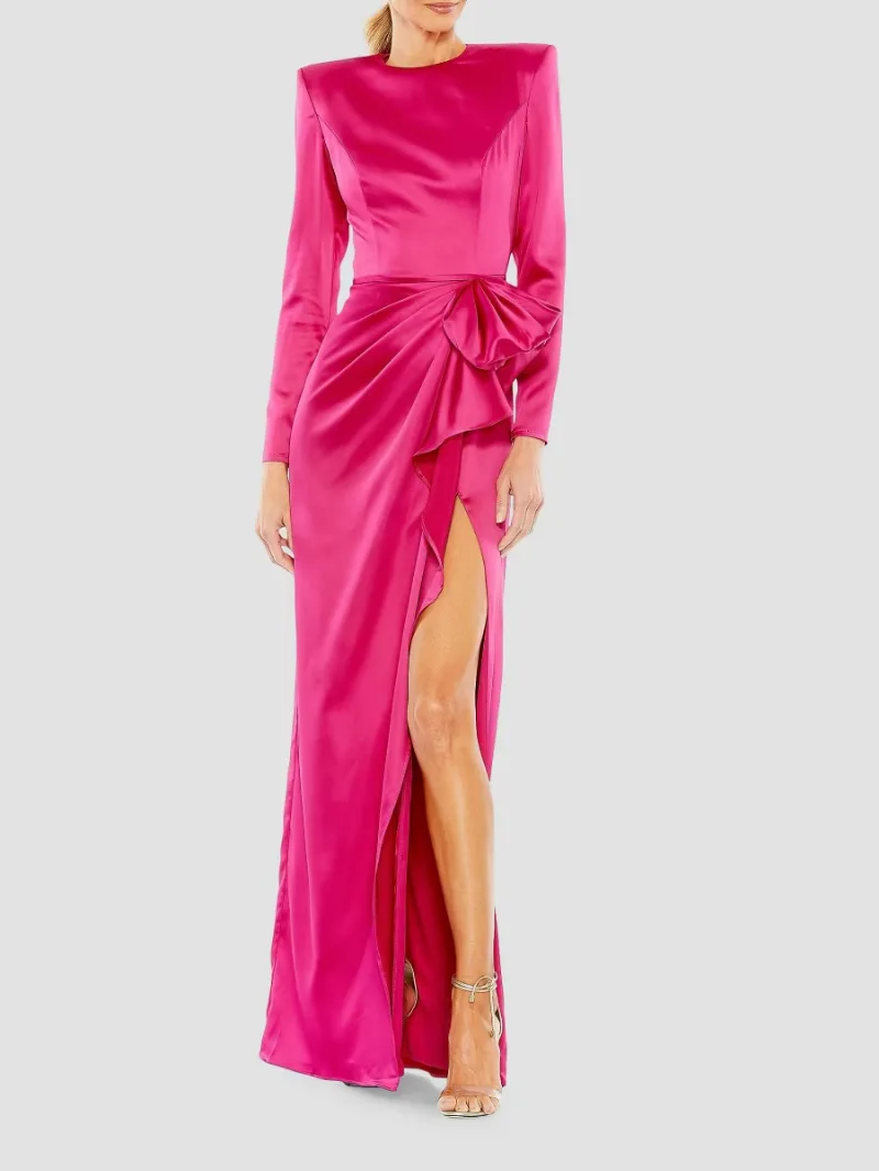 Mac Duggal Women's Satin Power Shoulder Gown - Magenta - Size 8