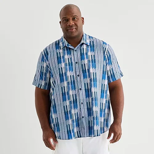 Shaquille O'Neal XLG Performance Mens Short Sleeve Regular Fit Big and Tall Button-Down Shirt, 2x-large Tall, Blue