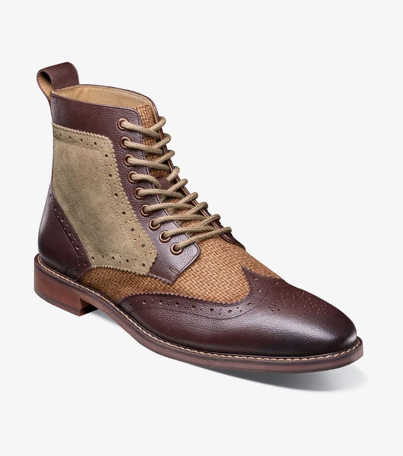 Stacy Adams Shoes Finnegan Wingtip Lace Up Boot Brown Tumbled Size 11.5