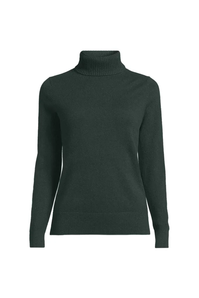 Women's Cashmere Turtleneck Sweater - Lands' End - Green - S