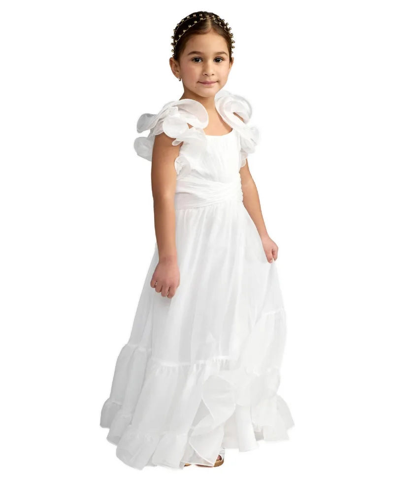 Mac Duggal Little Girls 2-14 Children's Ruffle Shoulder Chiffon Gown - White
