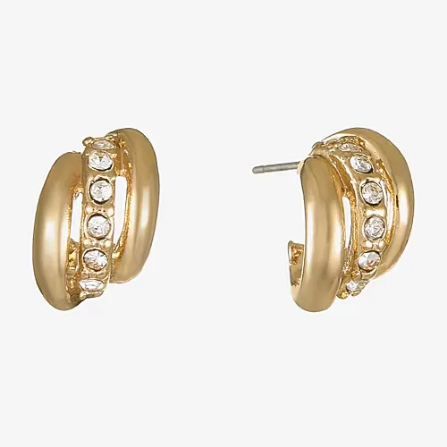 Monet Jewelry Gold Tone Huggie Womens Glass 13mm Hypoallergenic Hoop Earrings, One Size, Yellow
