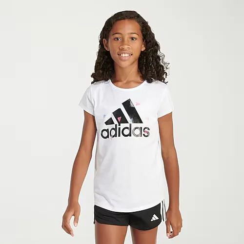 adidas Big Kid Girls Crew Neck Short Sleeve Regular Fit Graphic T-Shirt, Small (7-8), White