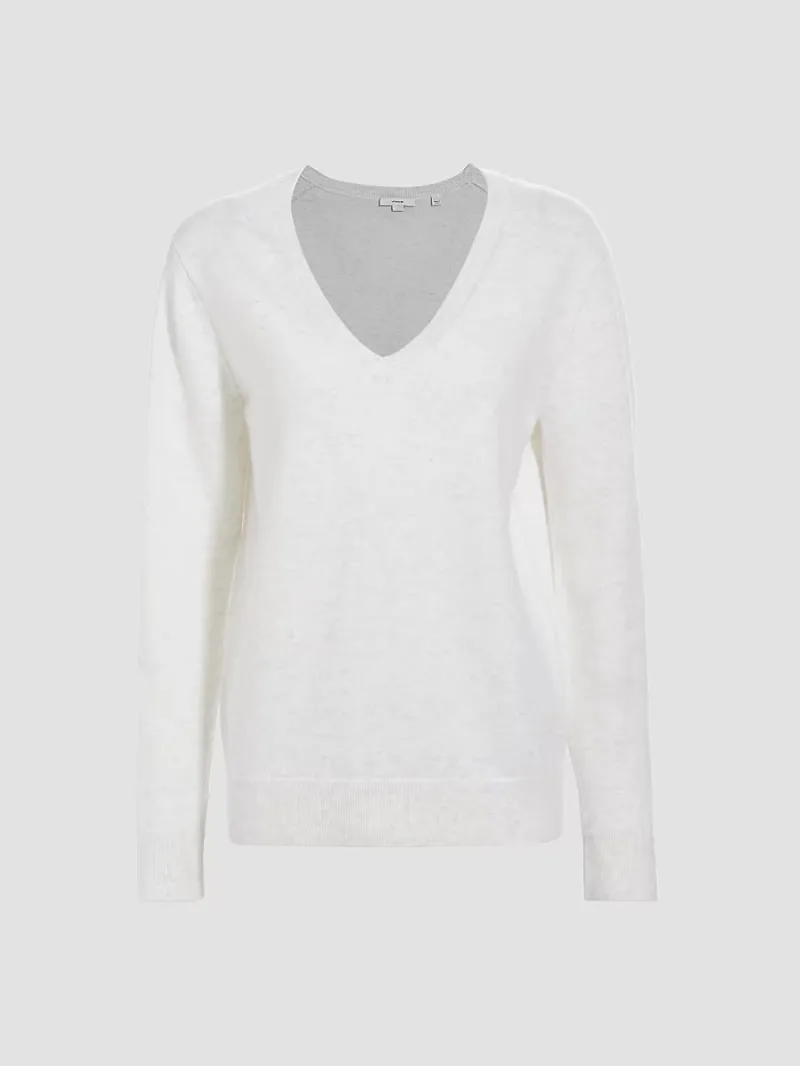 Women's Weekend V-Neck Cashmere Sweater - White - Size Medium