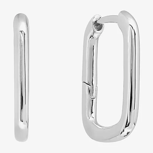 Silver Reflections Huggie Womens 22.8mm Rectangular Hoop Earrings, One Size, Silver